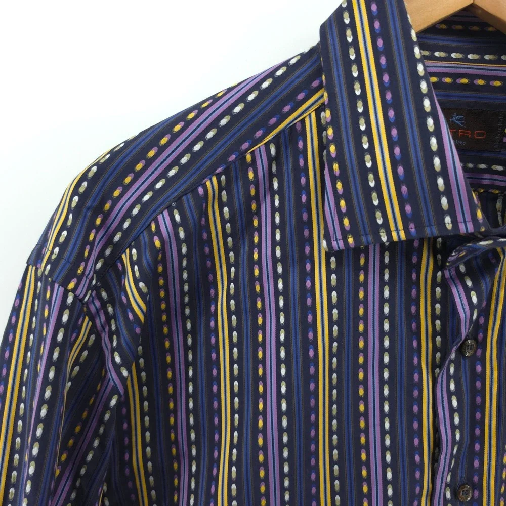 Etro Mens Dress Shirt Cotton Multi Color Stripe Size 43 17 Made in Italy